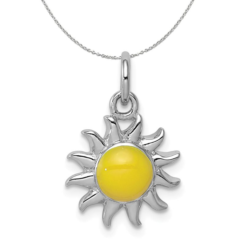 Sterling Silver Enameled 13mm Yellow Sun Charm Necklace - 20 Inch